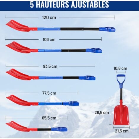 Pelle à Neige en Aluminium Réglable avec Manche Télescopique et Sac de Rangement