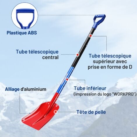 Pelle à Neige en Aluminium Réglable avec Manche Télescopique et Sac de Rangement