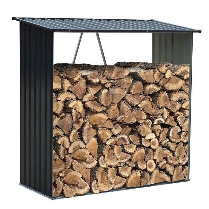 Abri-bûches extérieur acier galvanisé 156×80×152 cm gris anthracite